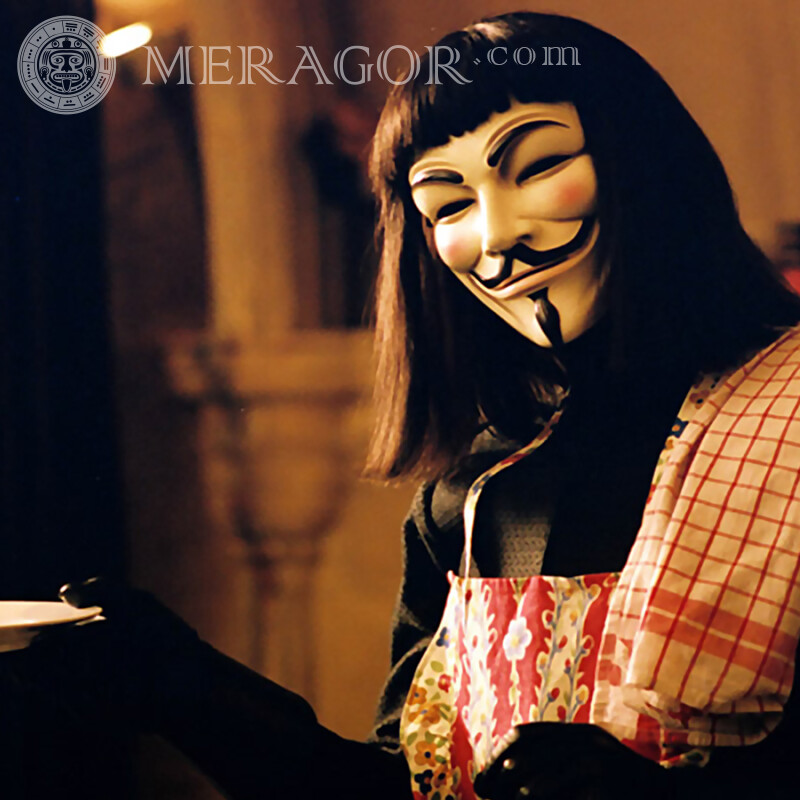 Guy Fawkes in an apron on an avatar From films Mask