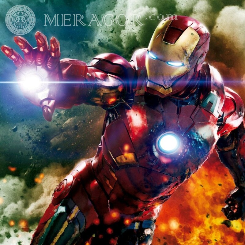 Iron Man auf dem Hintergrund des Explosionsavatars Aus den Filmen