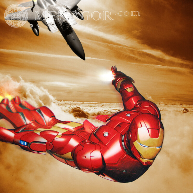 Iron man en vuelo con avatar de avión De las películas