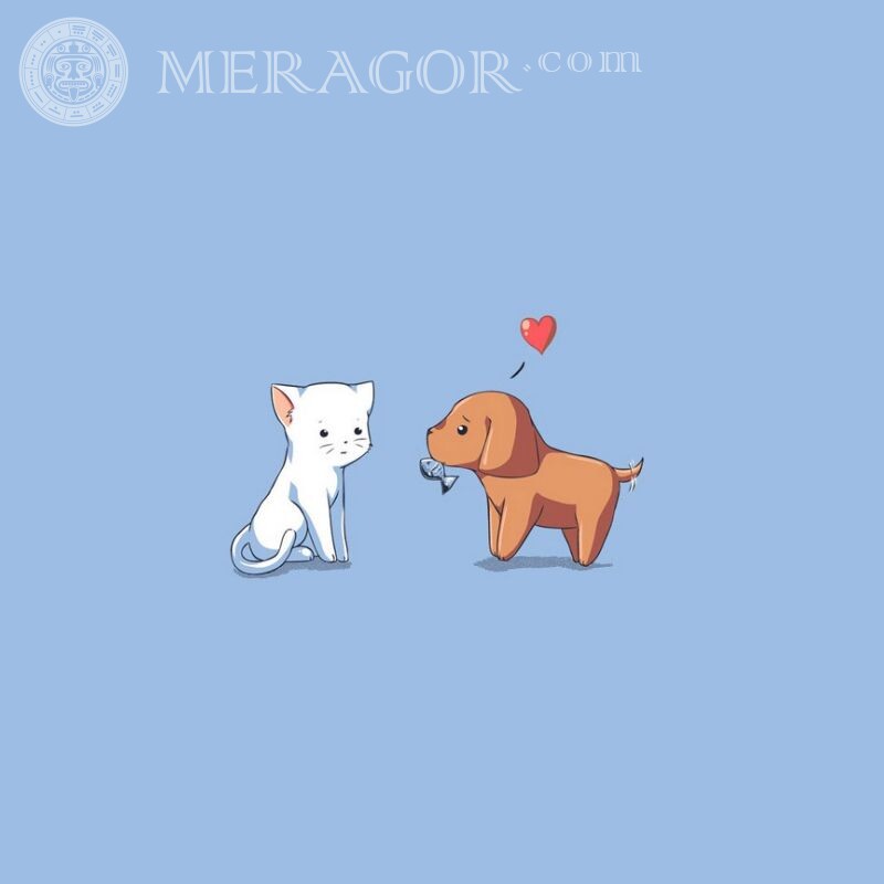 Gatinho e cachorrinho, imagem de avatar sobre o amor Anime, desenho Gatos O amor