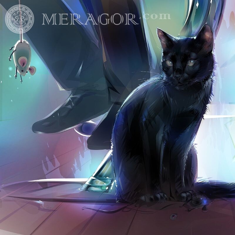 Чорна кішка картинка на аву Коти Аніме, малюнок