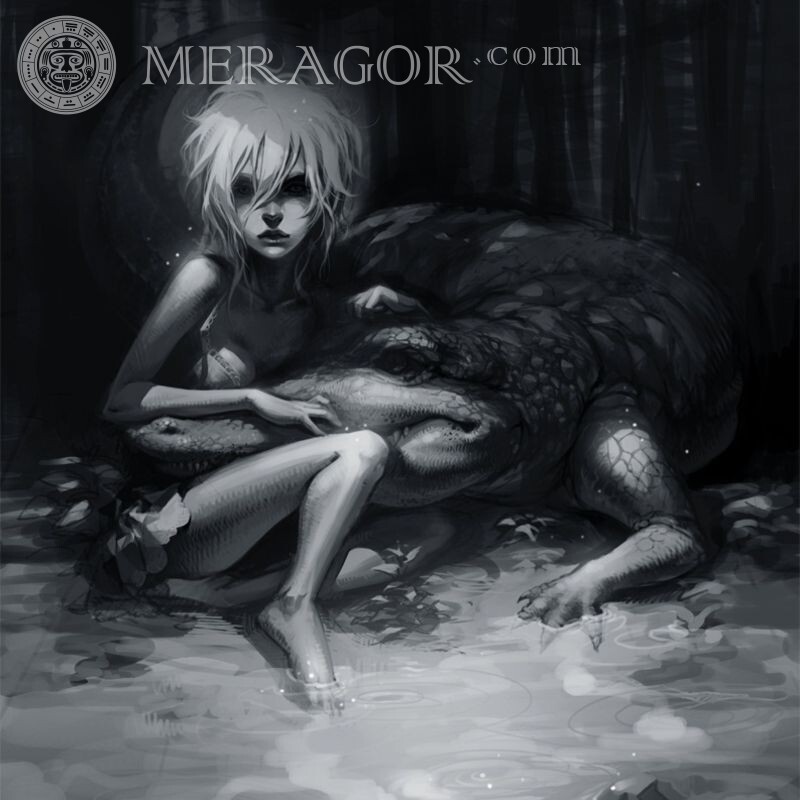 Картинка на аву девушка с крокодилом Аниме, рисунок Крокодилы