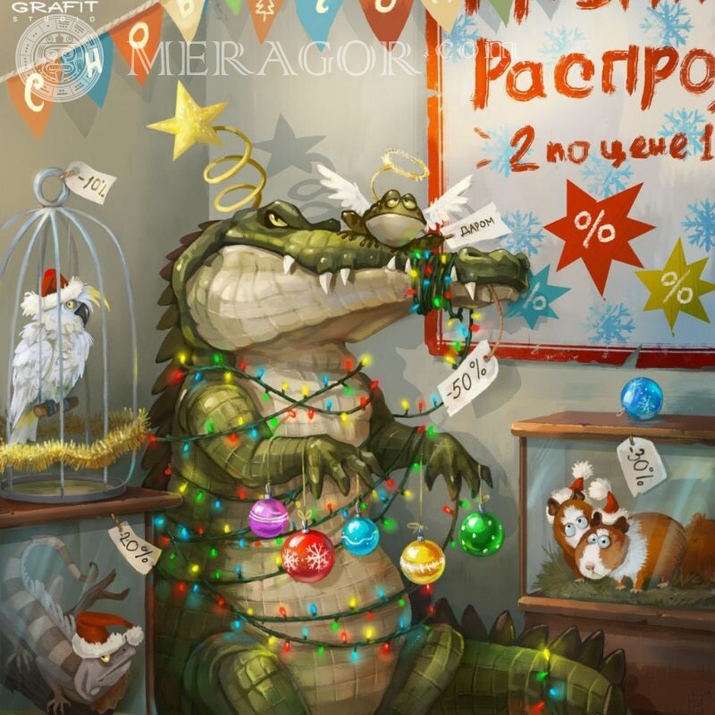 Lustiges Avatarbild: Krokodil-Neujahrsverkauf Krokodile Feierzeit Lustige Tiere