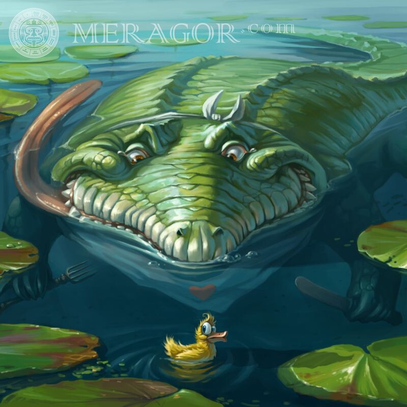Картинка на аву крокодил і качечка Крокодил Аніме, малюнок Смішні тварини