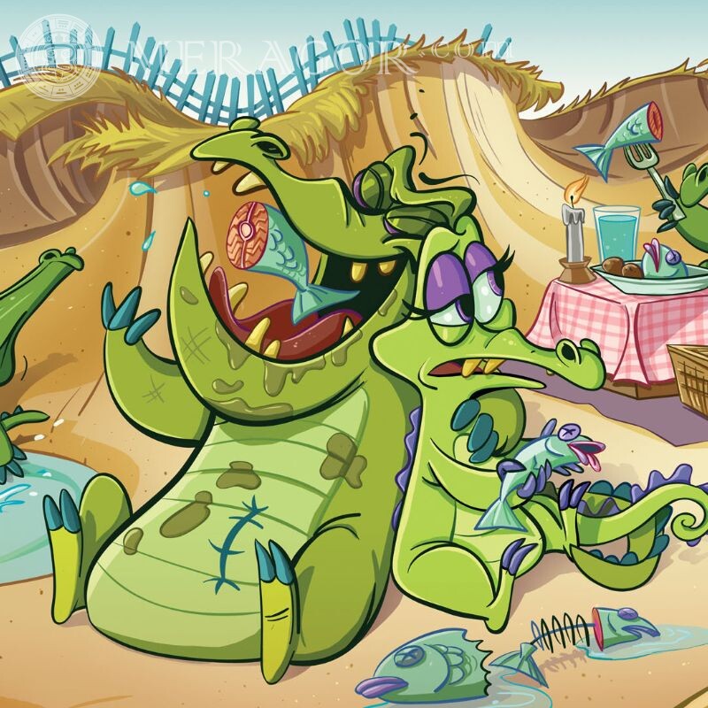 Família de crocodilos no avatar Crocodilos Animais engraçados