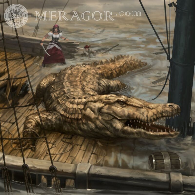 Kunst auf Avatar-Krokodil auf einem Piratenschiff Krokodile Lustig