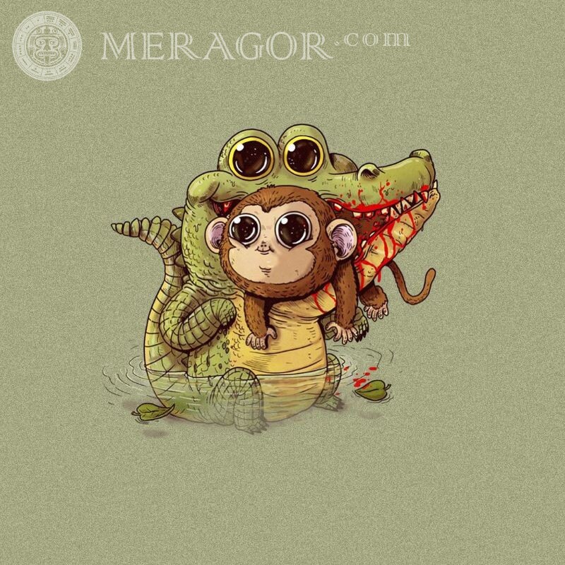 Imagem engraçada de avatar de crocodilo e macaco Crocodilos Assustador
