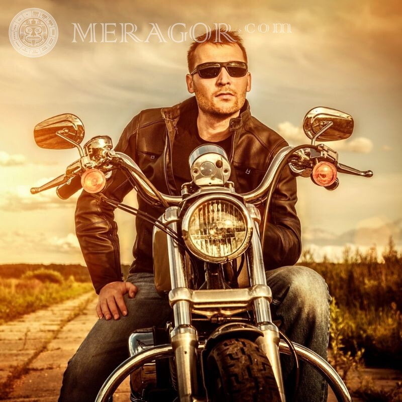 Cooler Typ auf einem Motorrad-Avatar mit Brille Steile Junge
