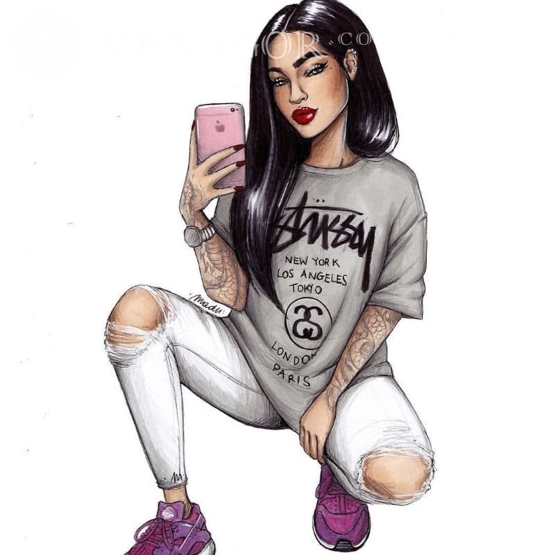 Arte chica fresca tomando selfie Anime, figura Altura completa Glamour