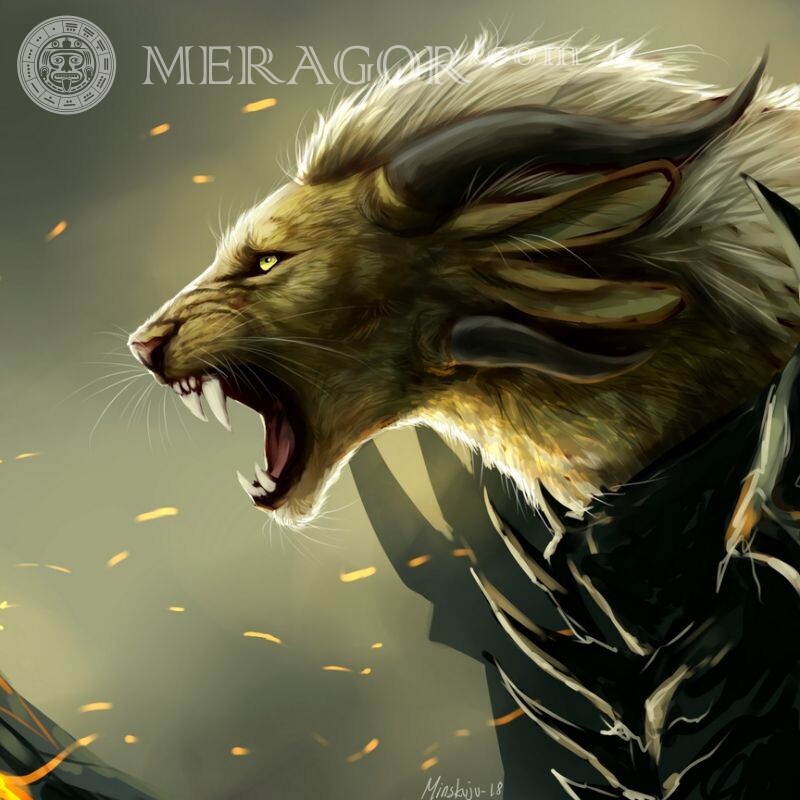 Рычащий лев картинка на аватар Львы Аниме, рисунок