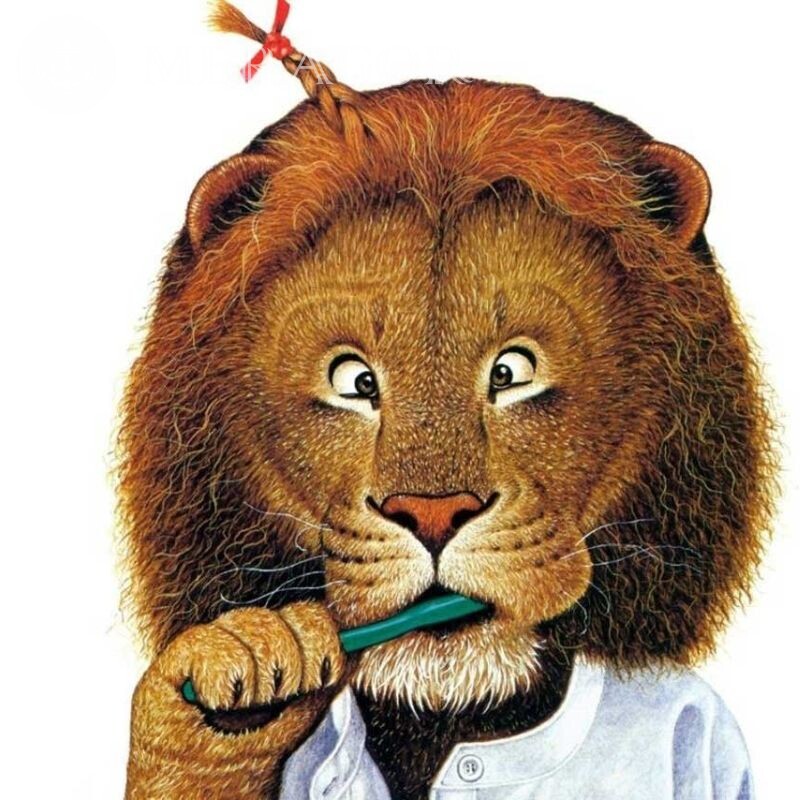 Funny art for icon lion brushes his teeth Lions Funny animals