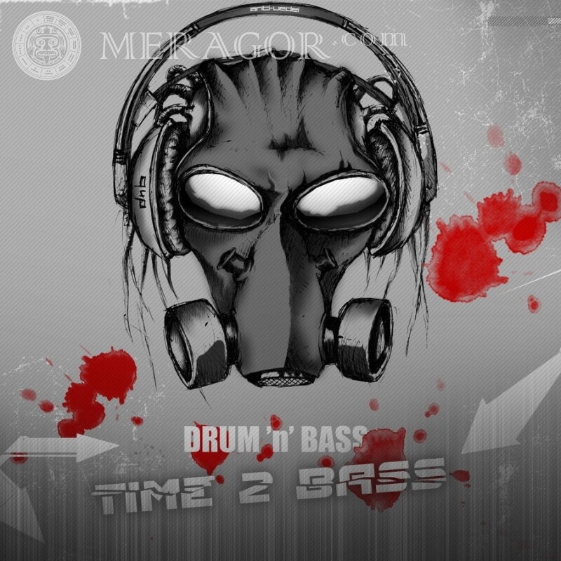 Skull with headphones and gas mask avatar logo For the clan In a gas mask In the headphones