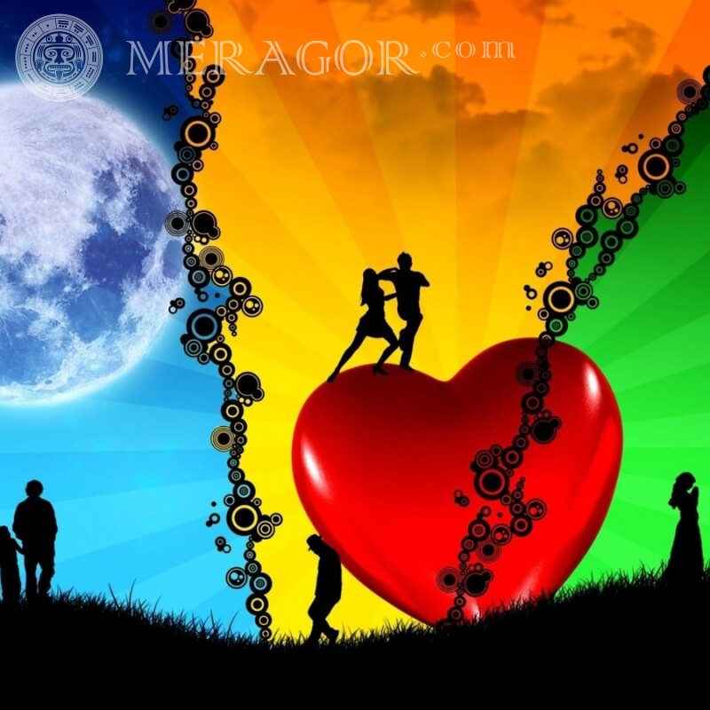Картинка с сердцем на аву для ВК Любовь Аниме, рисунок Силуэт