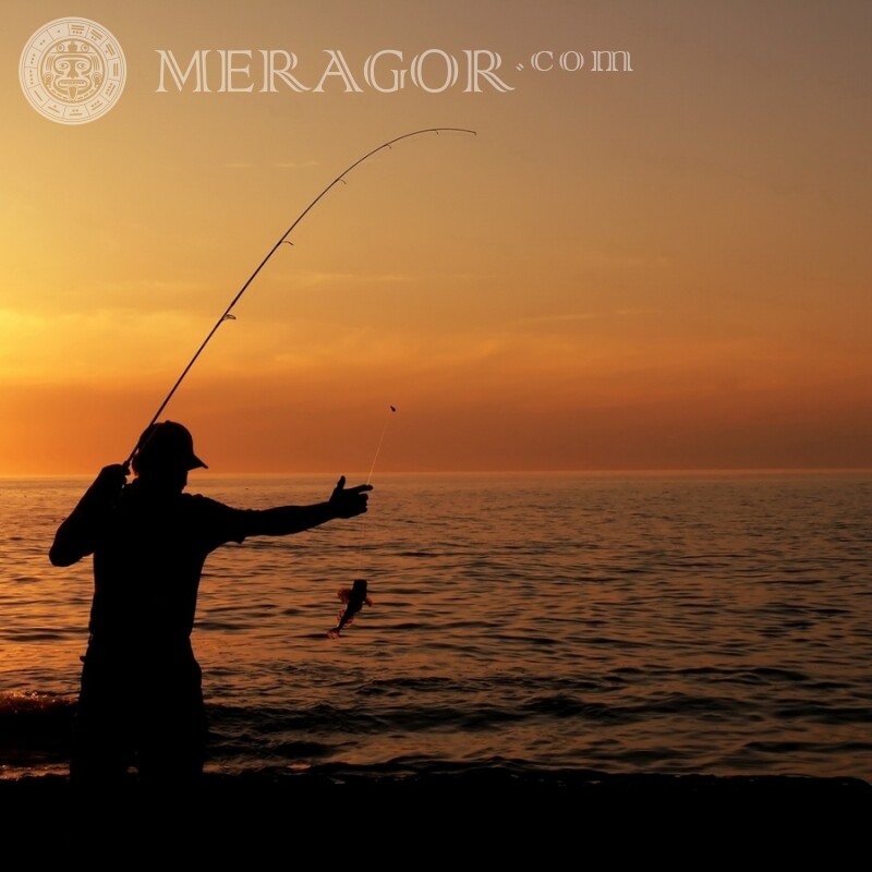 Silhouette d'un pêcheur sur le gars d'avatar de bord de mer Silhouette En mer