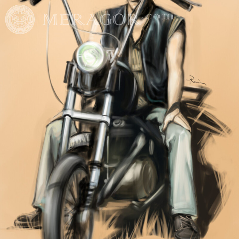Zeichnung eines Motorradfahrers auf einem Avatar Velo, Motorsport Anime, Zeichnung
