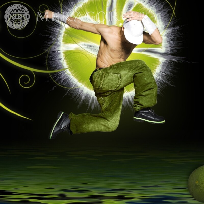 Kunstfoto mit einem Tänzer auf einem Avatar Musiker, Tänzer Kein Gesicht In der Kappe Junge