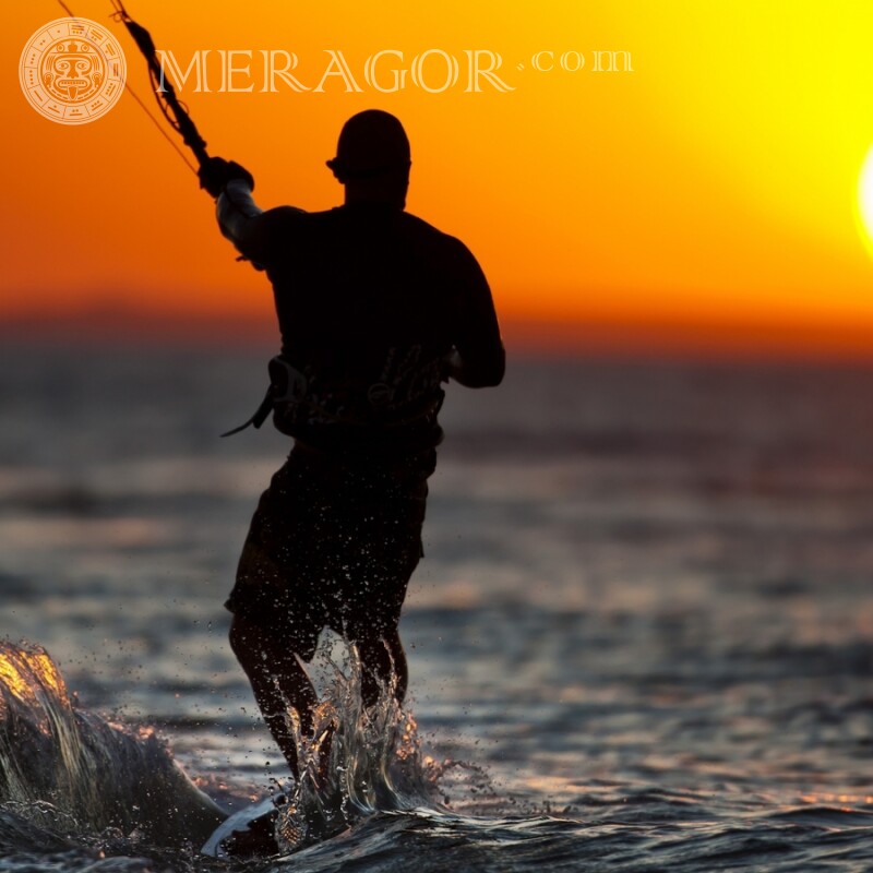 Schattenbild des Fischers bei Sonnenuntergang ava Silhouette Junge Herr