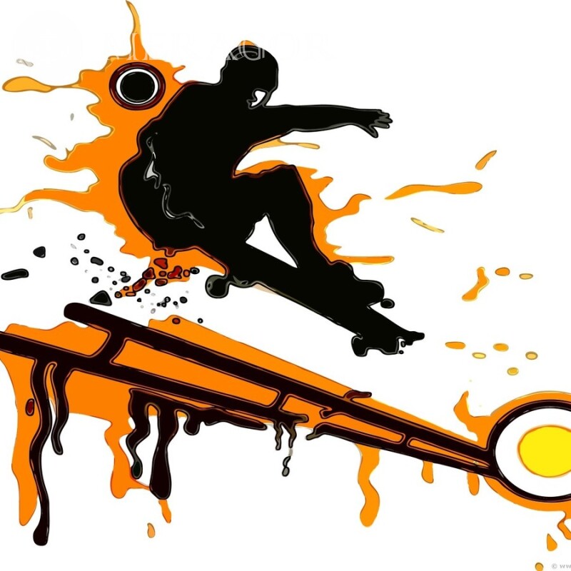 Арт со скейтбордом на аву Аниме, рисунок