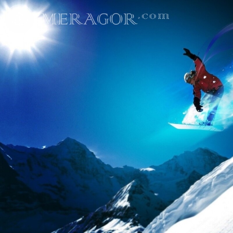 Сноубордист в горах скачати на аватарку Лижі, сноуборд Хлопець