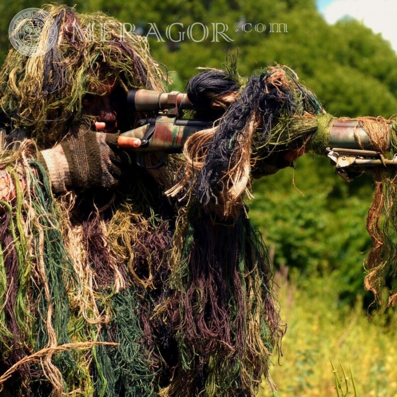Sniper camouflage photo on avatar With weapon Without face