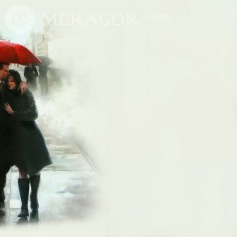 Um cara com uma garota sob um guarda-chuva vermelho na foto do perfil O cara com a menina O amor