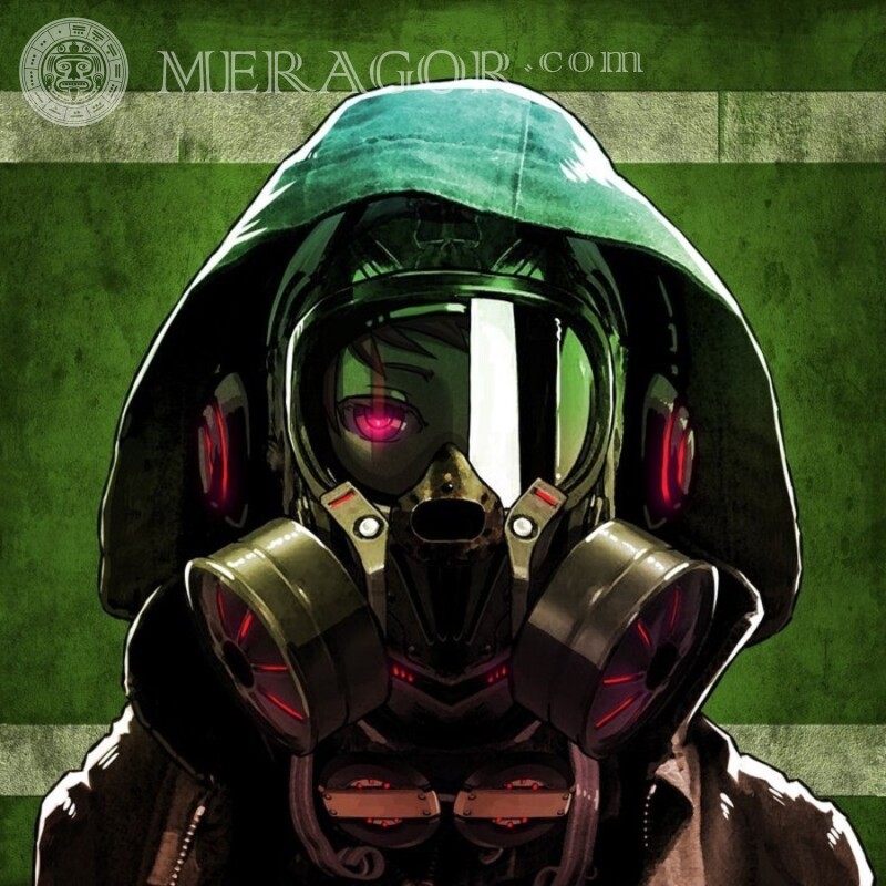 Anime man in a gas mask on the avatar In a gas mask Anime, figure Hooded