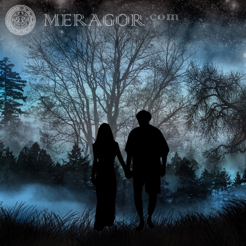 Silhouettes of a guy with a girl on the profile picture Boy with girl Silhouette Nature