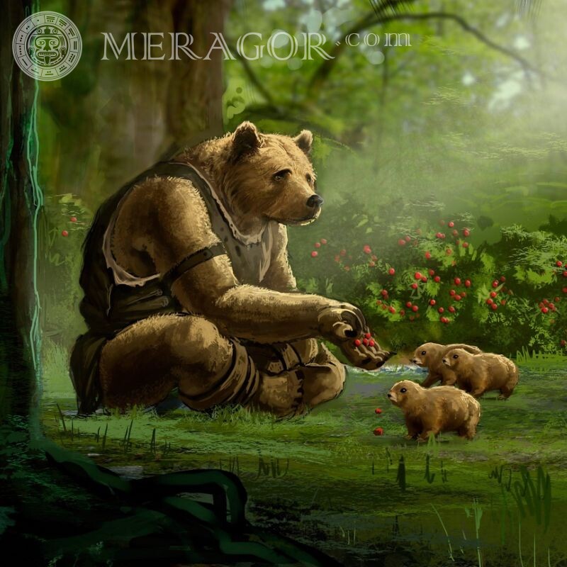 Красивый арт медведь на аву Медведи Аниме, рисунок