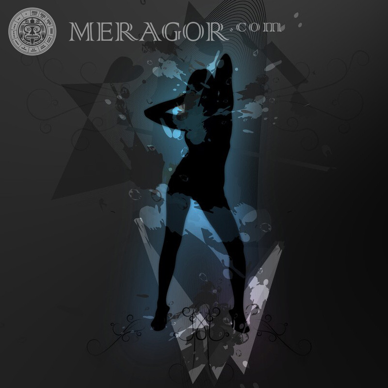 Танцююча дівчина на темному тлі на профіль Силует Абстракції