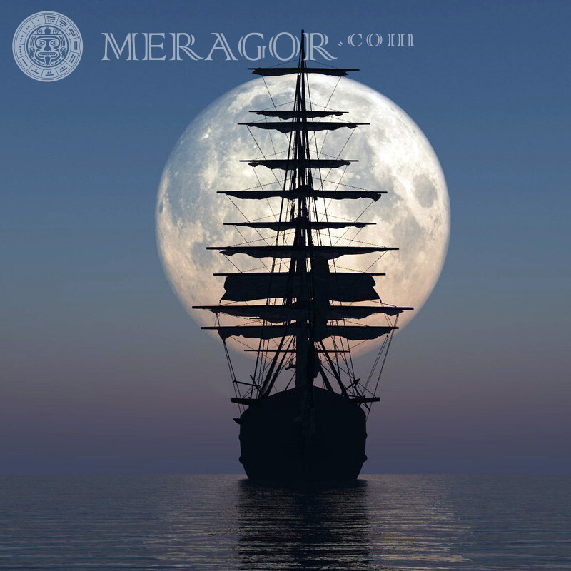 Корабль на фоне огромной луны аватарка Транспорт