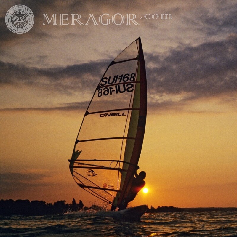 Sailing board on the waves photo for your profile picture Surfing, swimming On the sea Sporty