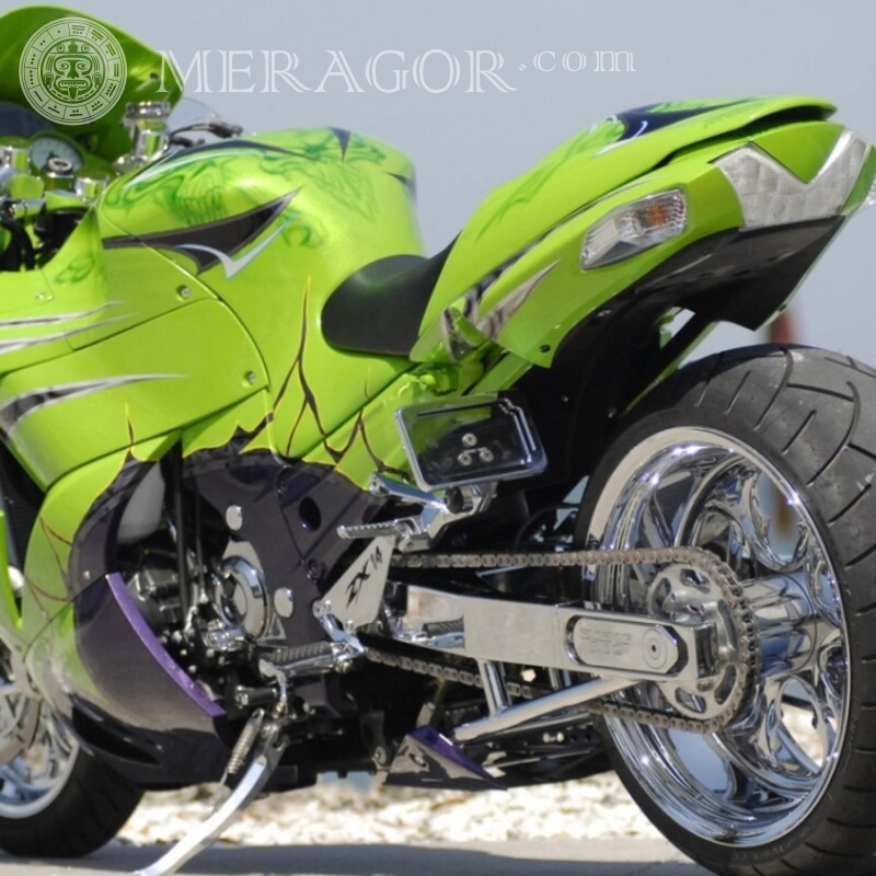Laden Sie ein Motorrad auf einem Avatar für einen Kerl herunter Velo, Motorsport Transport