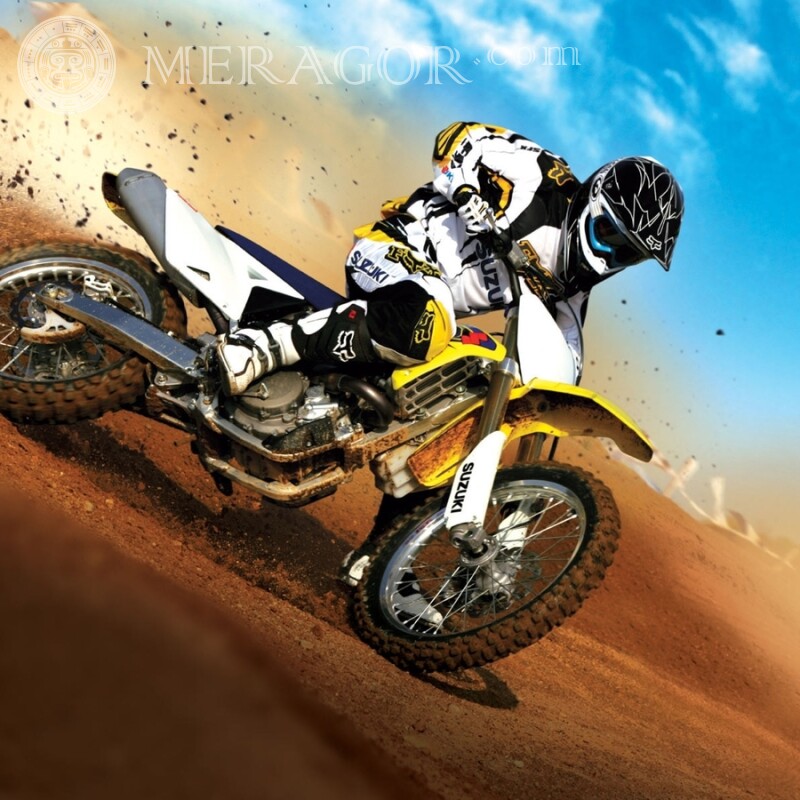 Foto de motociclista en avatar con casco Velo, Motorsport Transporte Carrera