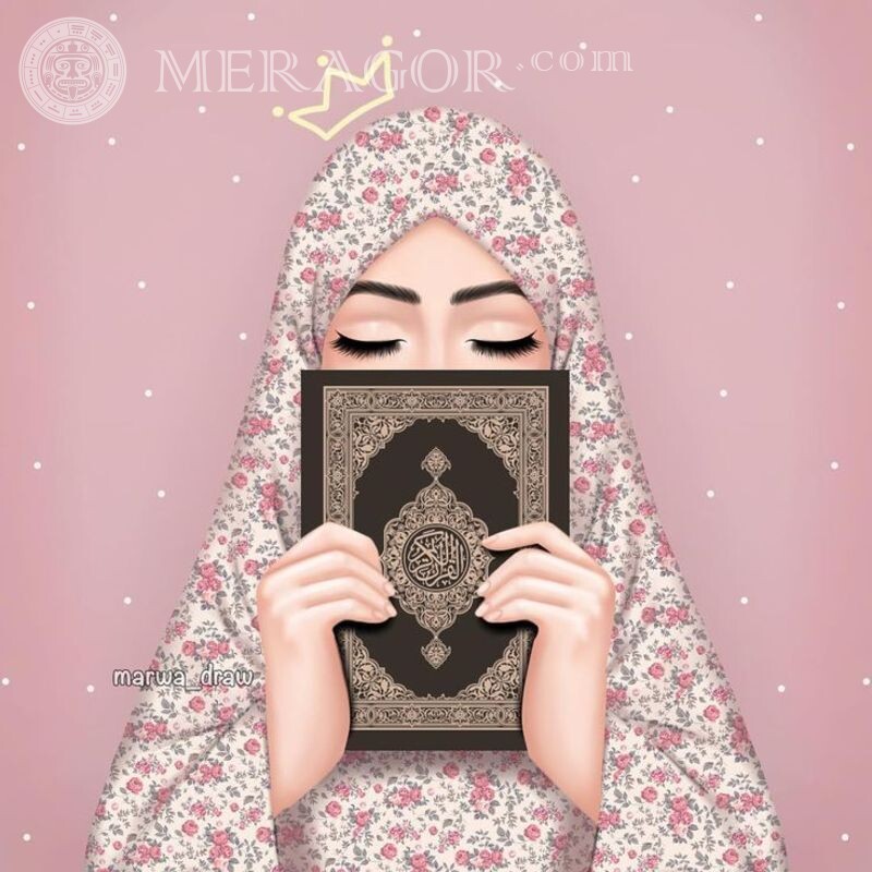 Muslim girl and quran picture for icon Arabs, Muslims