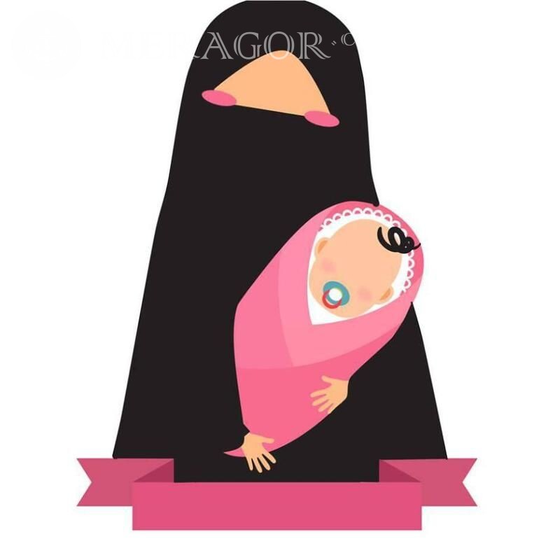 Foto de uma mulher muçulmana com uma criança Arabes, muçulmanos Anime, desenho