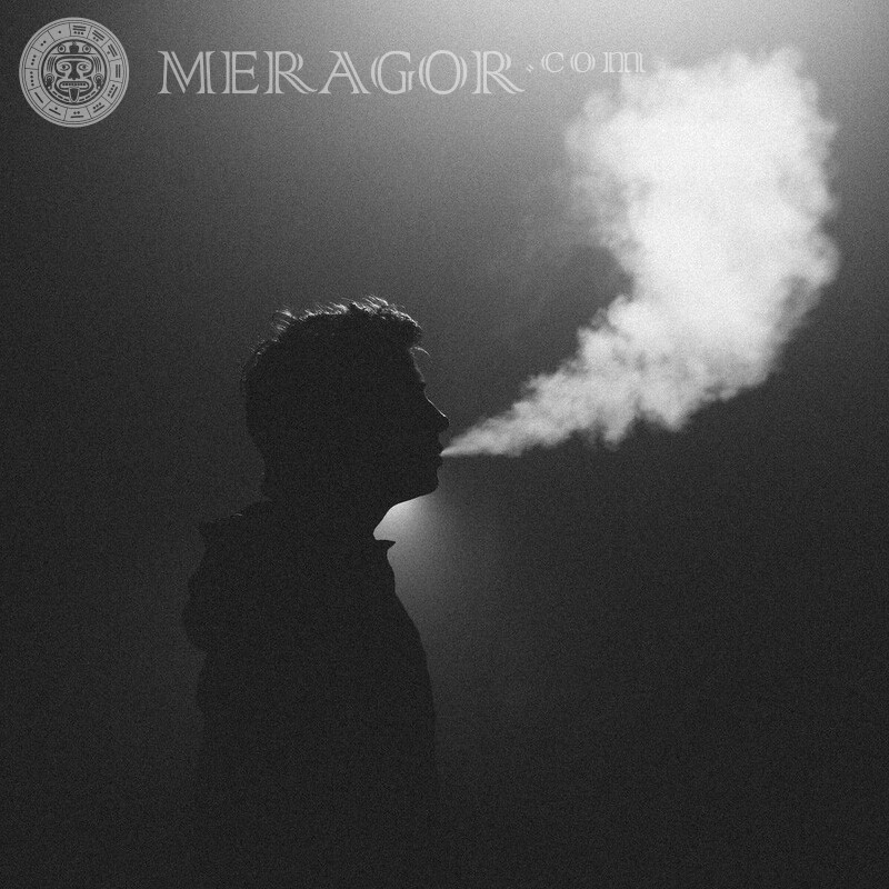 Cigarette smoke in the social network Silhouette Without face Boys Guys