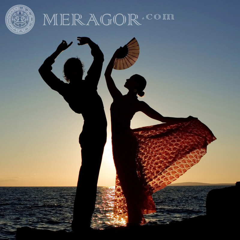 Spanish dance on the background of sea avatar Silhouette Boy with girl