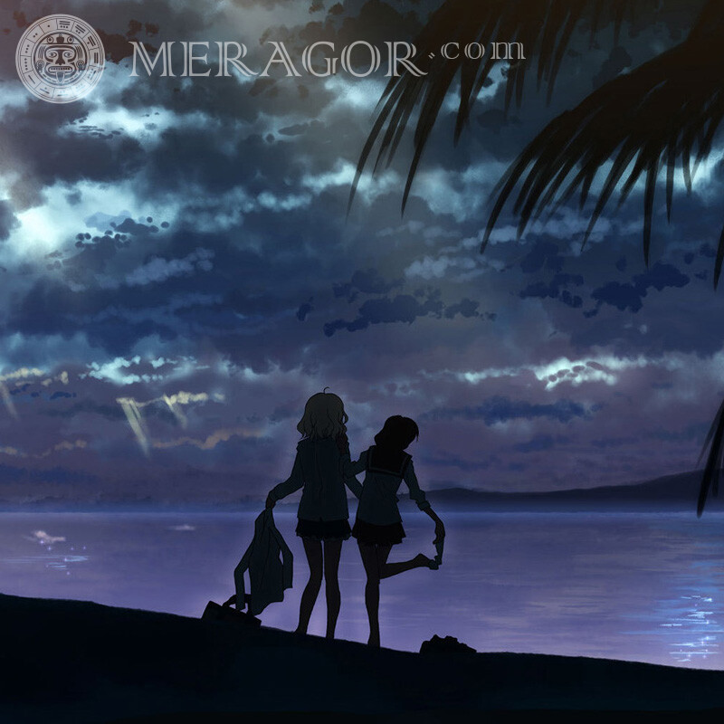 Silhouettes of girls on the background of the sea photo Silhouette
