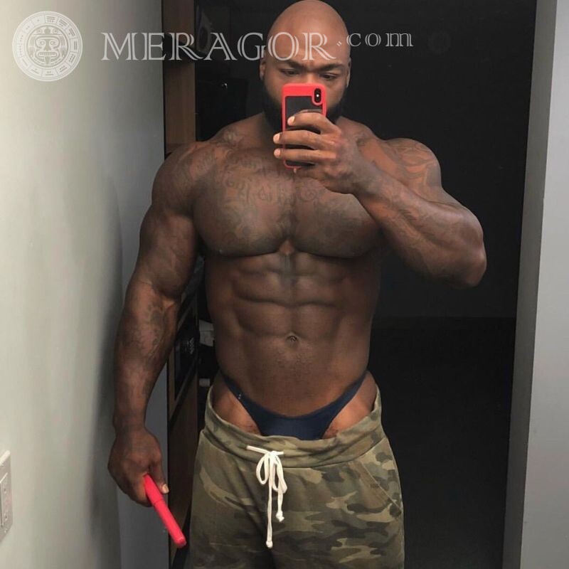Ebony muscled selfie for icon Blacks Without face Men