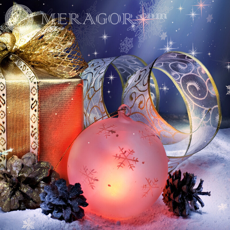 Avatar con adornos navideños y regalos. Fiesta Para el año nuevo