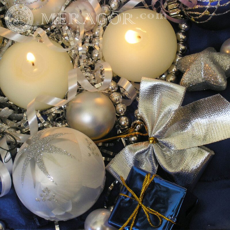 Christmas balls and candles for icon Holidays New Year