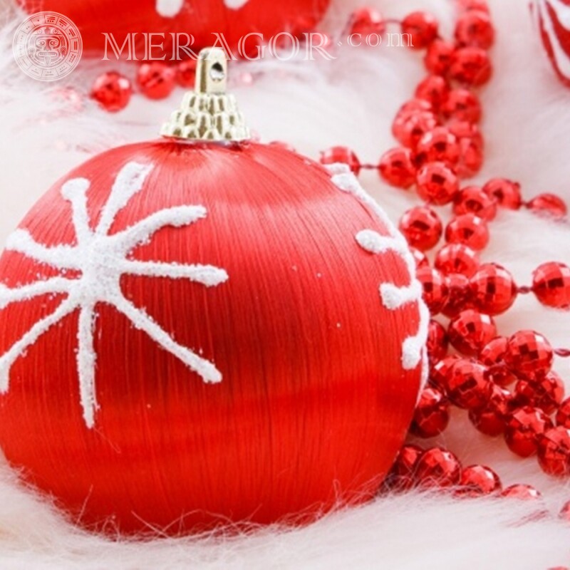 Red Christmas ball on the girl's avatar Holidays New Year