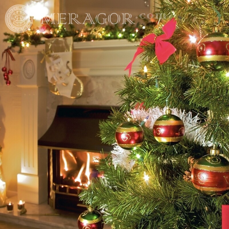 Christmas tree by the fireplace avatar Holidays New Year