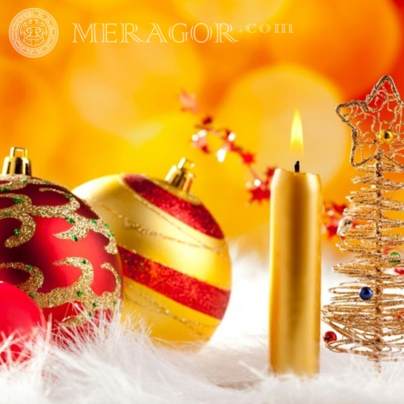 Bolas de Natal com uma vela em um avatar Feriados Para o ano novo