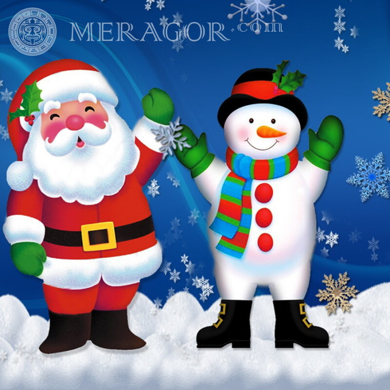 Père Noël et bonhomme de neige photo pour avatar Fêtes de Nouvel an