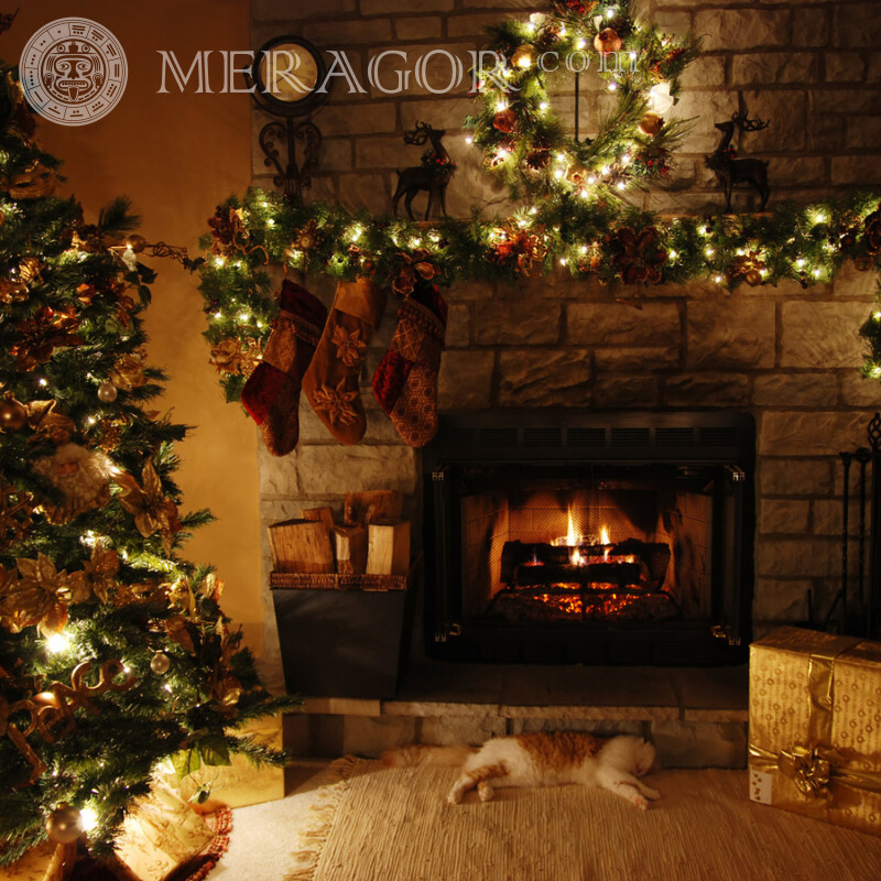 Christmas by the fireplace ava Holidays New Year