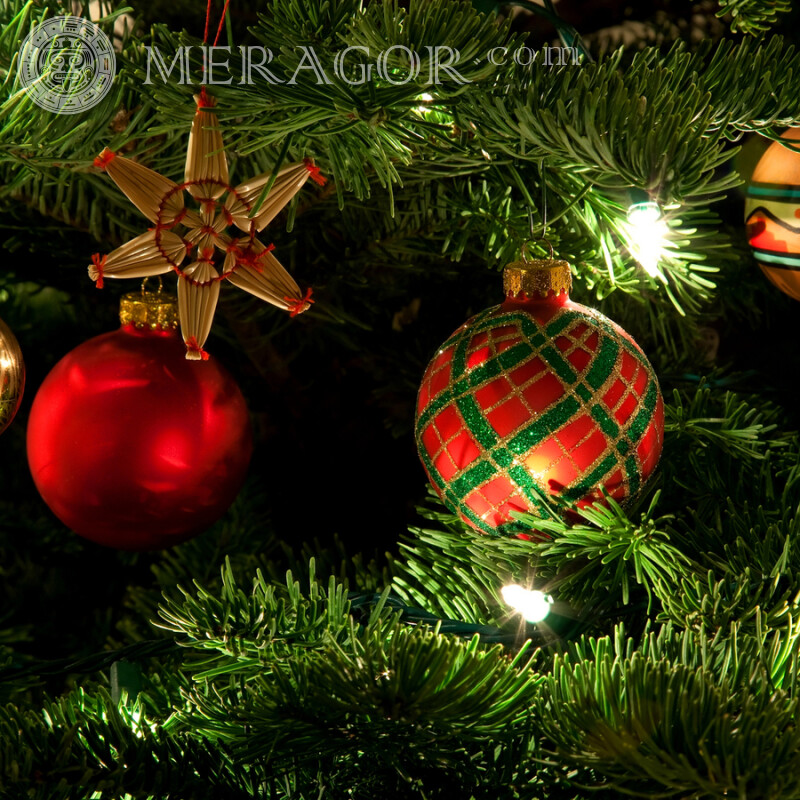 Red balls on the Christmas tree Avatar for the New Year Holidays New Year