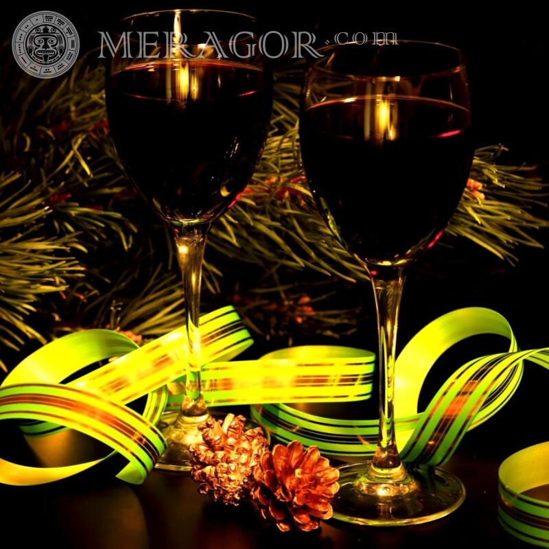 Wine in glasses on avatar Holidays New Year