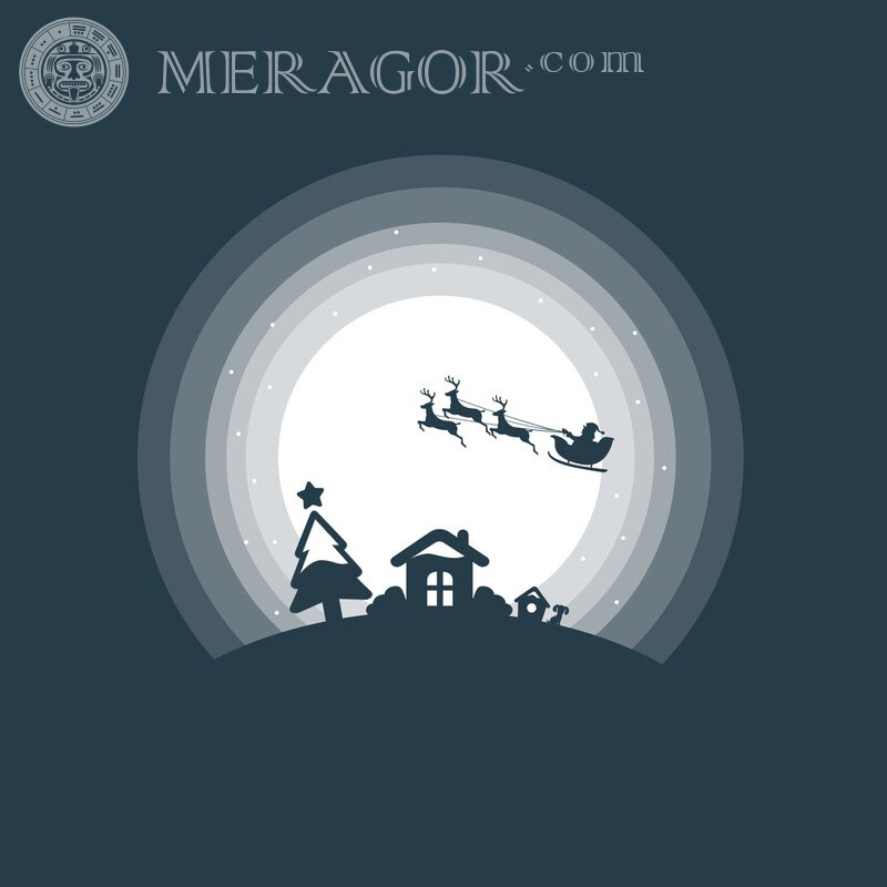 Санта клаус и олени в небе на профиль Праздники