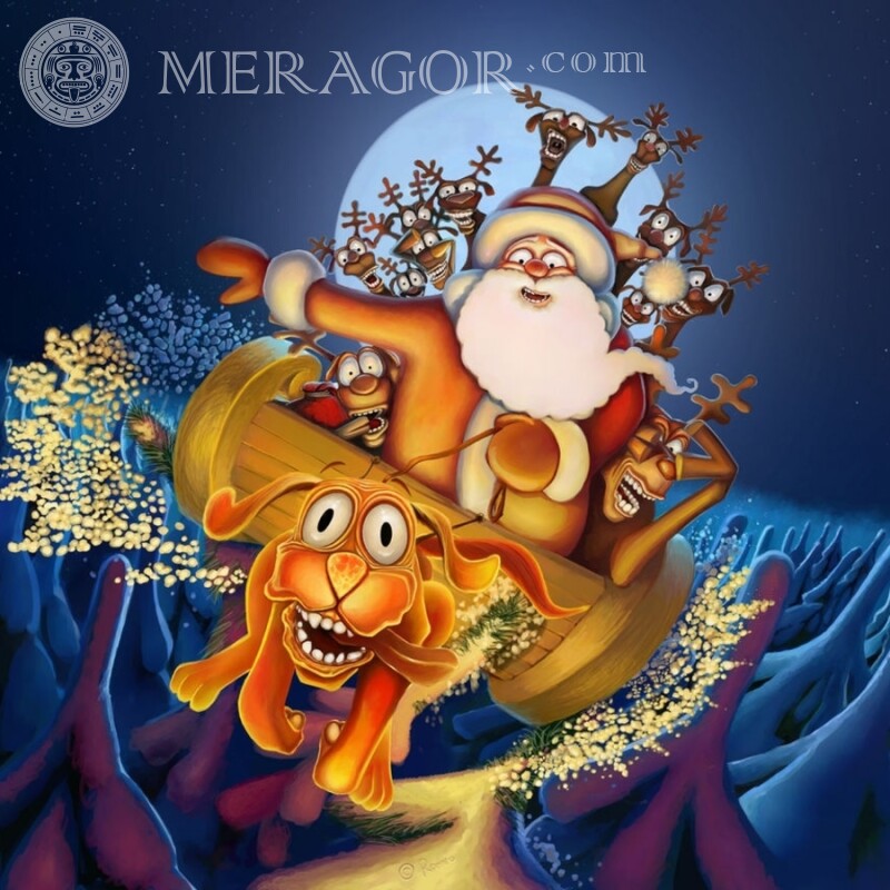 Санта з оленями на аватар Свято Дід-Мороз На новий рік